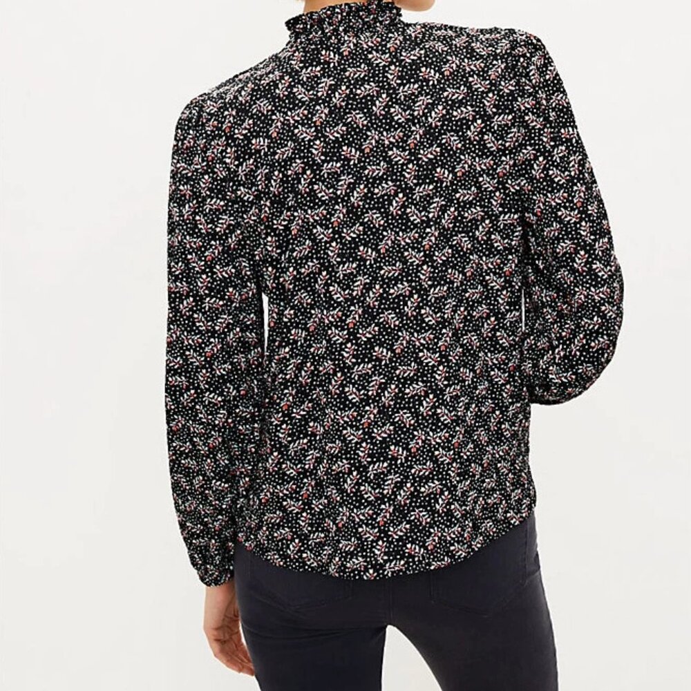 LOFT Vine Smocked Mock Neck Top Womens Medium Twee Dark Floral Cottagecore - Picture 14 of 15